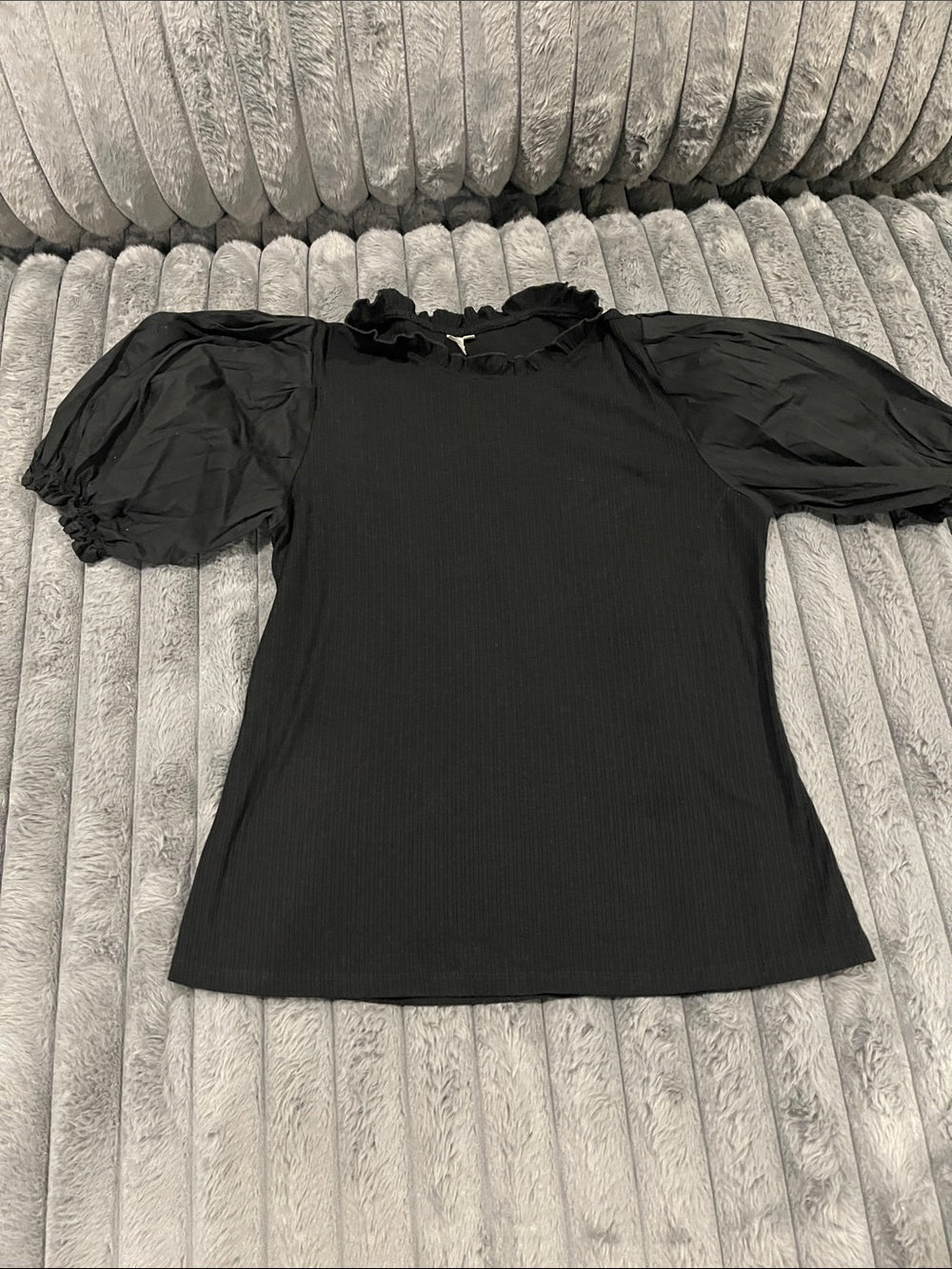 Hayden Black Ruffle-Neck Puff Sleeve Top